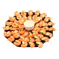 Мини-шашлычки из тигровых креветок с цуккини и соусом 1000 островов (10 шт)